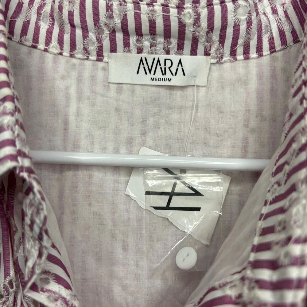 Avara Eyelet Ruffle Sleeve Purple Stripe Dress NWT - Picture 5 of 10